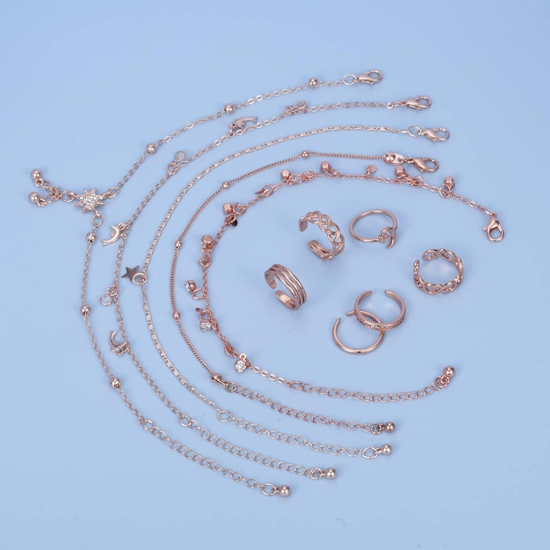 JFORYOU Toe Rings for Women Adjustable Open Toe Rings with Anklet Set CZ Flower Toes Ring for Summer Beach Foot Jewelry - Image 4